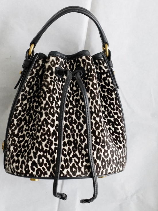 Michael Kors Collection Handbags - Michael Kors Leopard Print Bucket Bag Black Drawstring Top Handle Purse